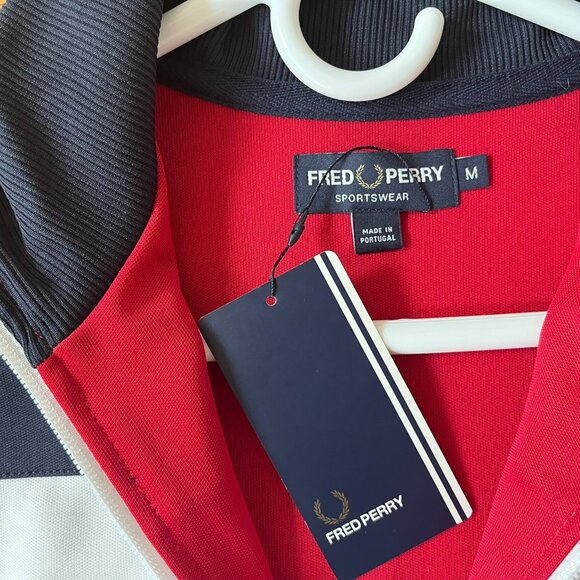 FRED PERRY Red White Blue Track Jacket size: M NWT New With Tags - Picture 2 of 4